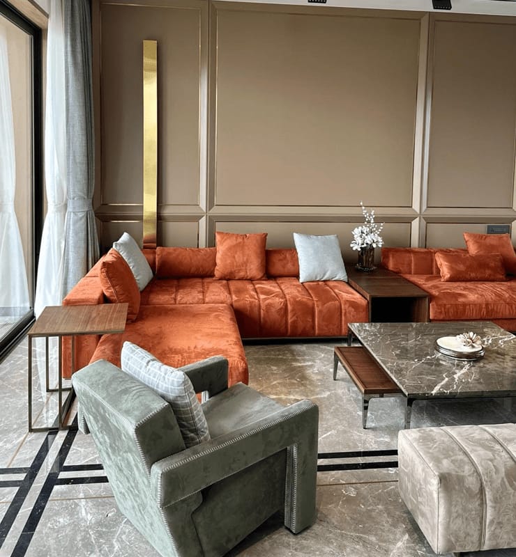 Elegant living room interior design by Vaarahi Interiors
